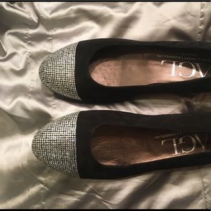 AGL Black Suede with Silver Rhinestones Flats